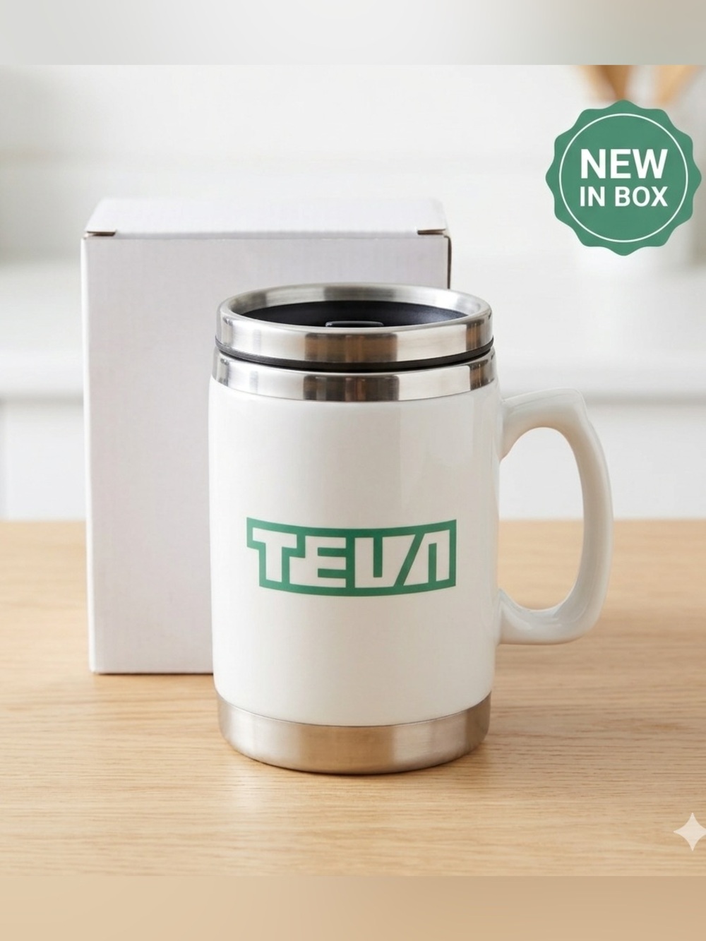 NWT TEVA Ceramic & Stainless Steel Travel Mug with Handle - 5.5"